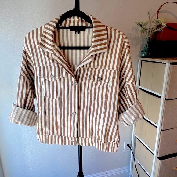 Oversized Vintage 1990’s Style | Striped Linen Blend Jacket - Size Medium 🤍 - Picture 1 of 12